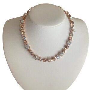 Mariana Flower Crystal Rose Gold Plated Champagne Blush Statement Necklace NWT